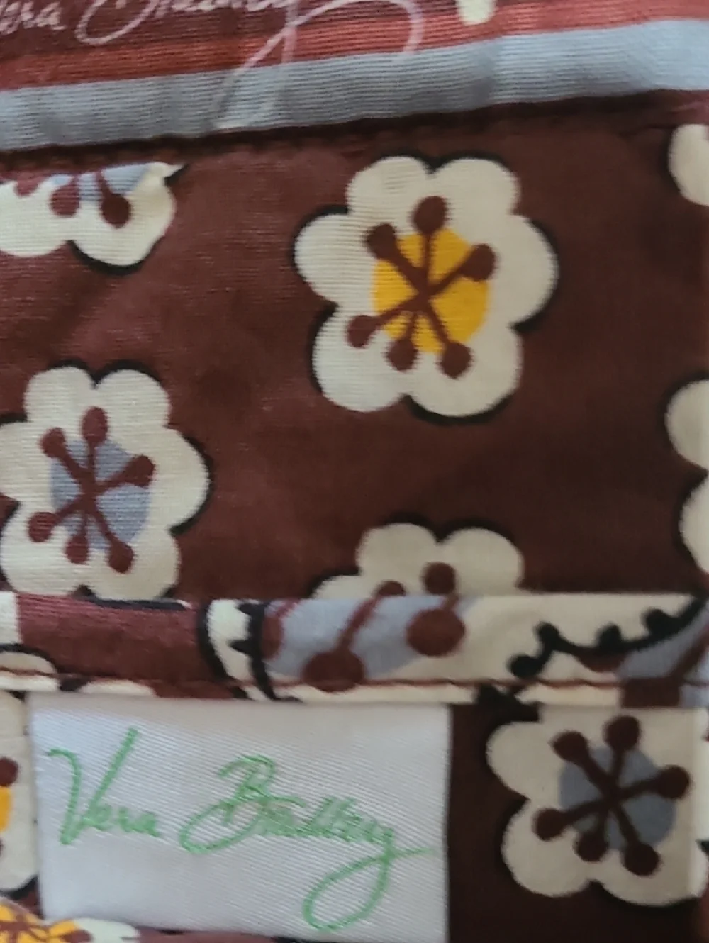 Vera Bradley Brown Tote with Light Blue Floral Print